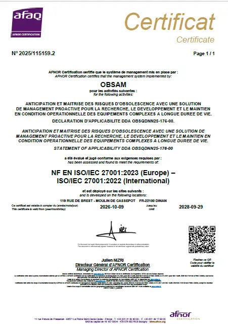 Certificat Iso 27001 OBSAM